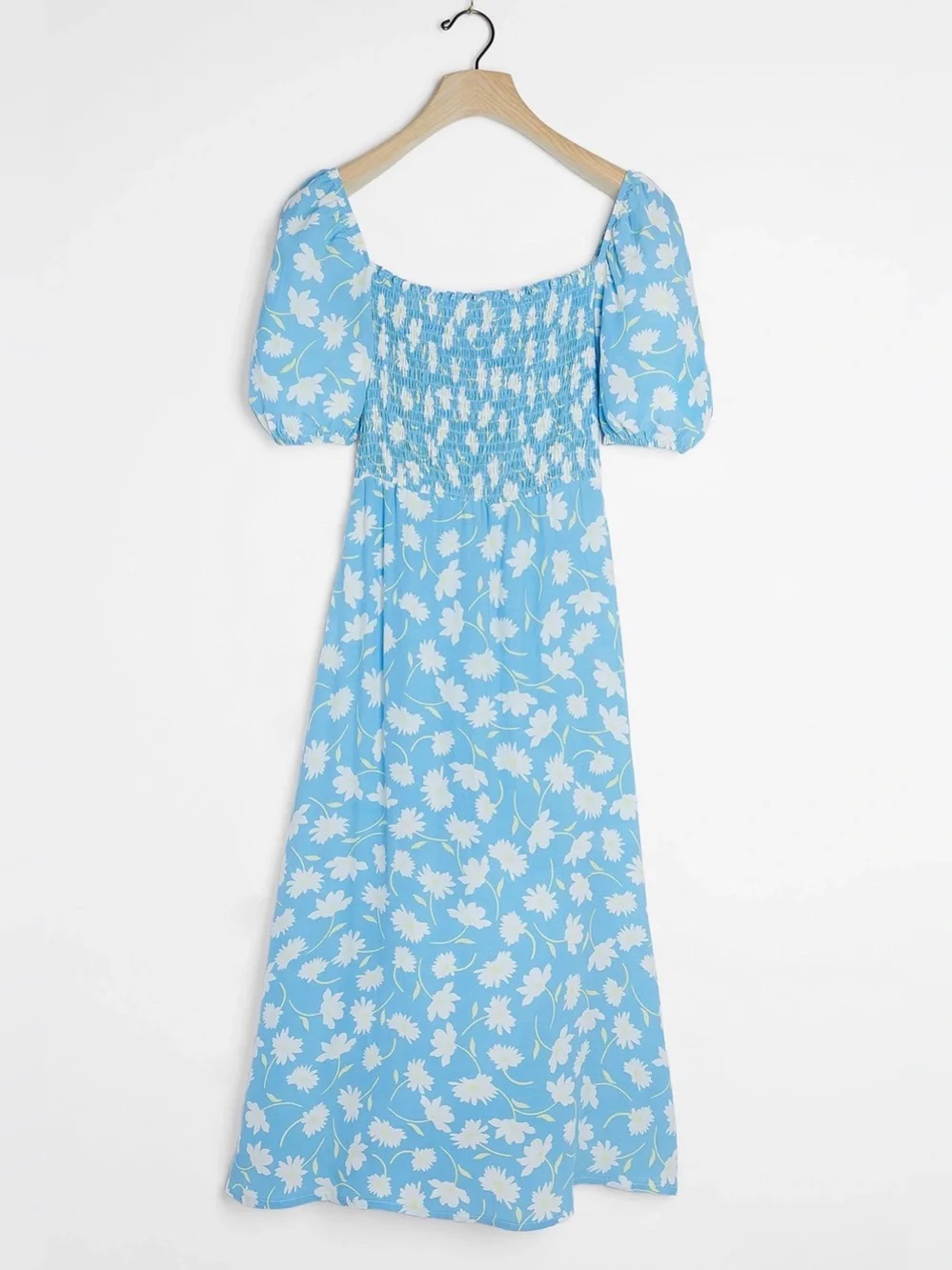 Faithfull The Brand Leyla Smocked Midi Dress Blue Floral Puff Sleeve Size S - Picture 14 of 16